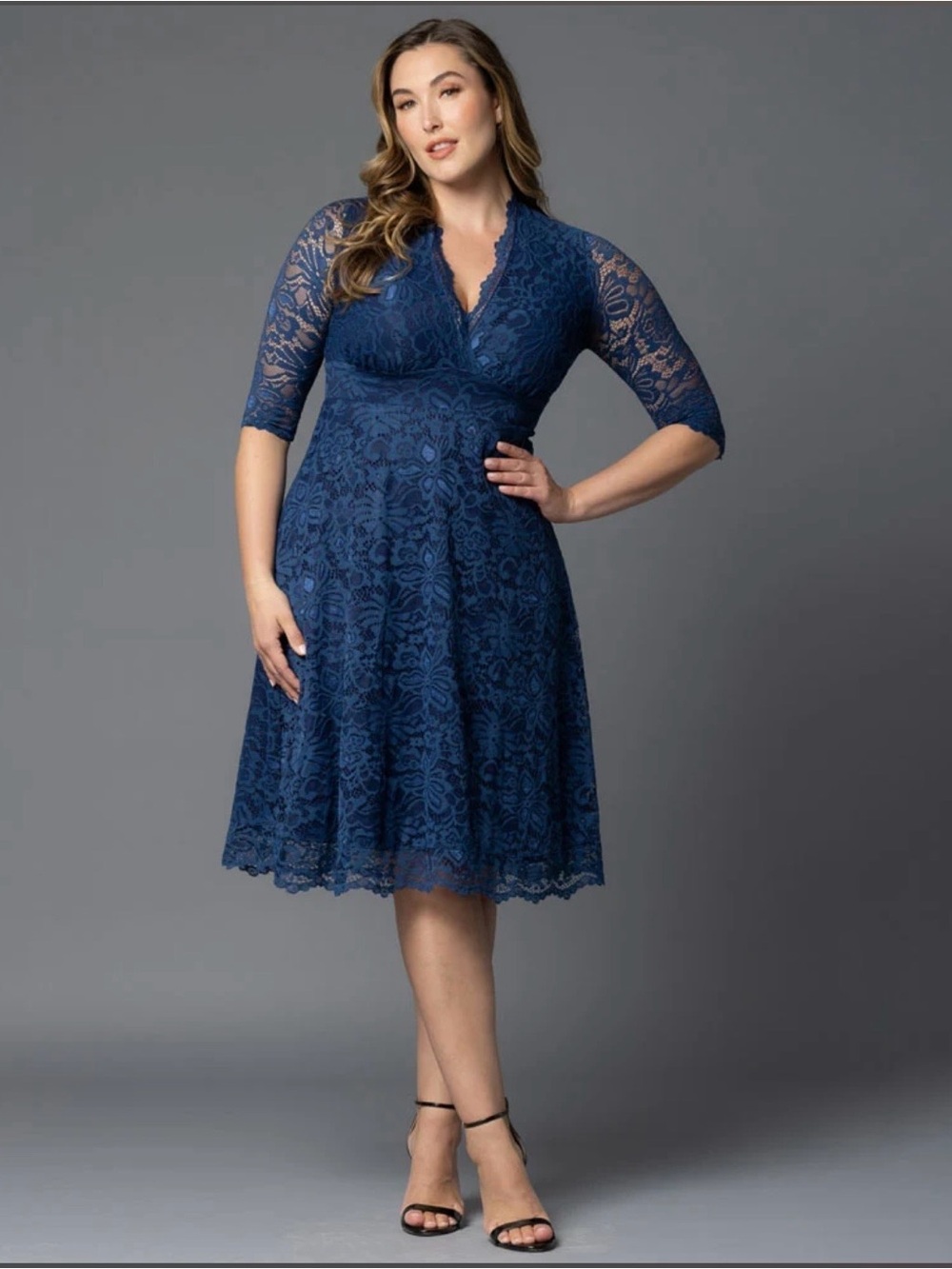 Kiyonna Navy Blue Mademoiselle Lace Cocktail Dress Womans Plus Size 4X 22-24 NWT